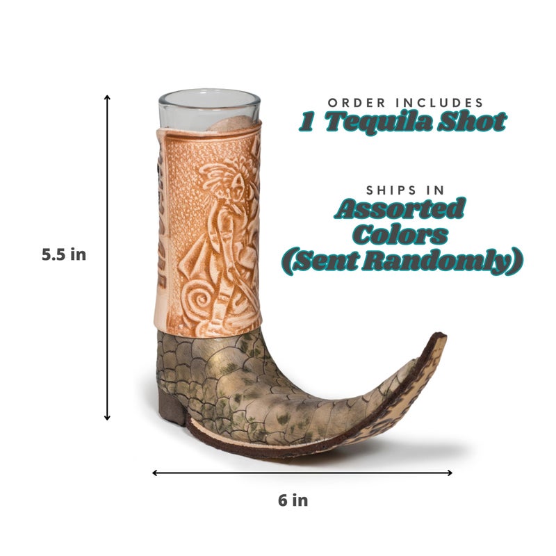 MexART Mexican Leather Mini Boot Drink Shot - Original Artisan Bota Tribalera para Tequila - 1 Tequila Shot (Assorted Colors) - Image 2